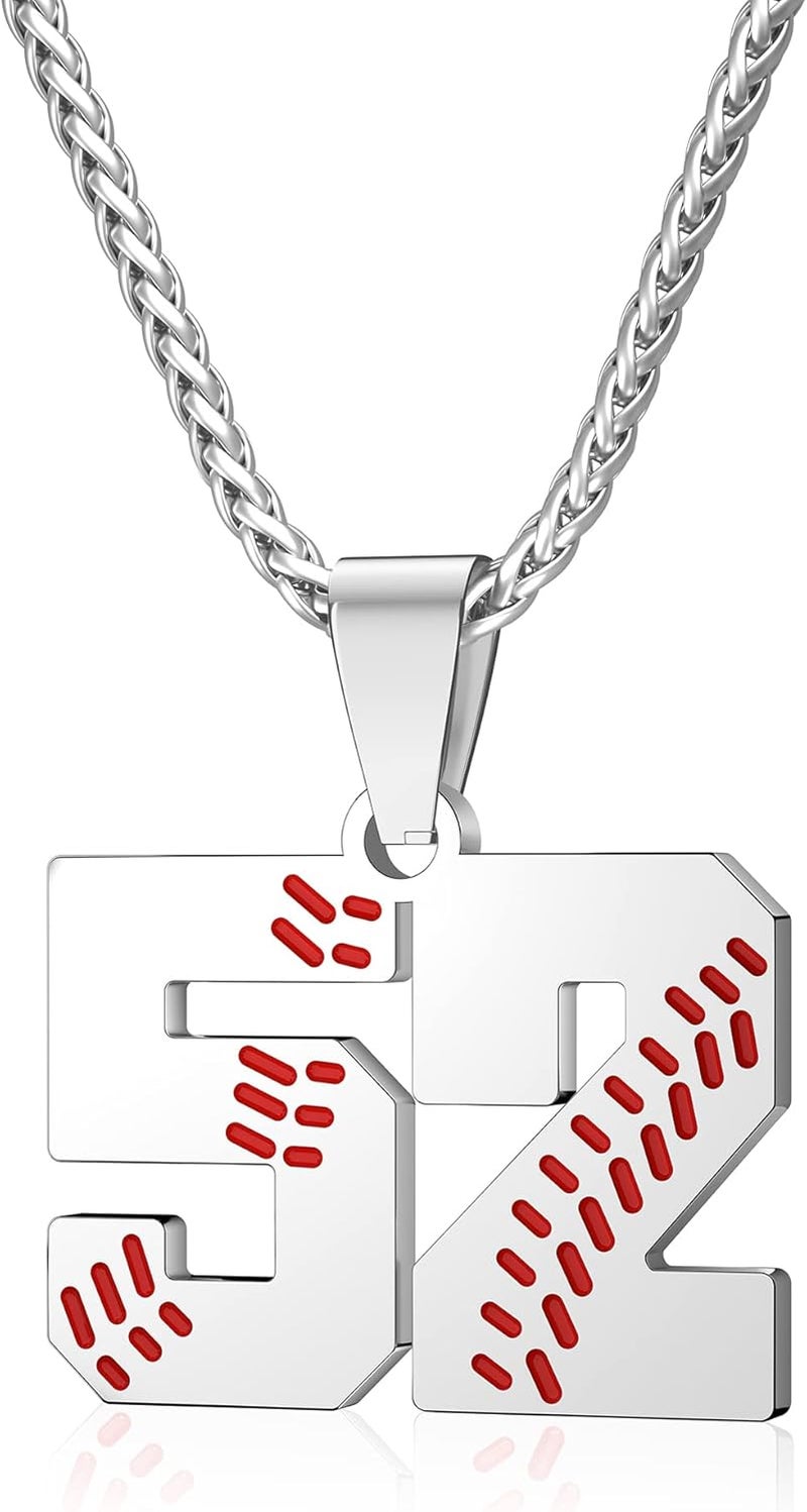 Wikavanli Personalized Baseball Jersey Number 00-99 Necklace - Stainless Steel Baseball Chain Pendant Necklace - Team Jewelry Gift for Boys, Girls, Men, Women - Image 1